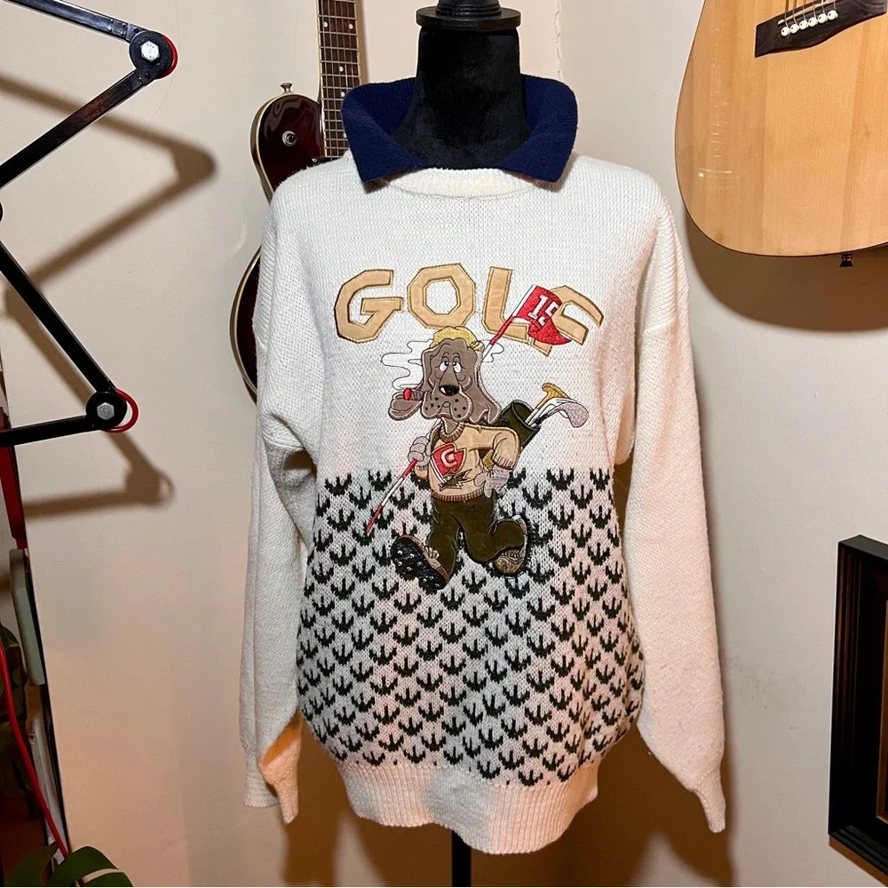Vintage Pagliano Golf Dog Collared Sweater - Wool Blend - Size Medium
